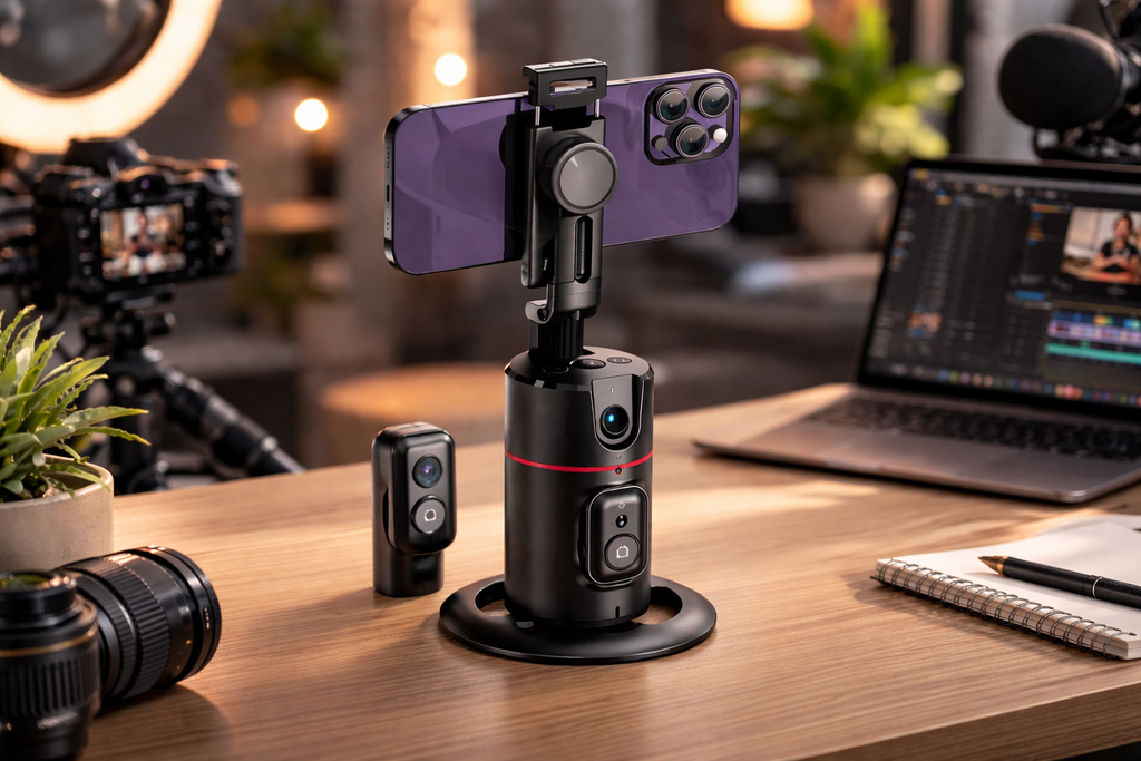 360 Auto Tracking Phone Holder AI Face Tracking Smart Stand with Remote for Hands Free Video